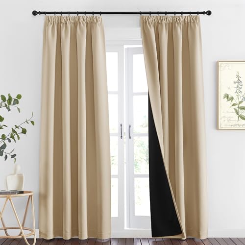 PONY DANCE Thermogardinen mit Ösen Vorhänge Beige Blickdicht 2er Set H 220 x B 140 cm Blackout Curtinas for Bedroom Verdunkelungsvorhang Doppellagige und Schwere Vorhänge Kälteschutz, Biscotti Beige von PONY DANCE