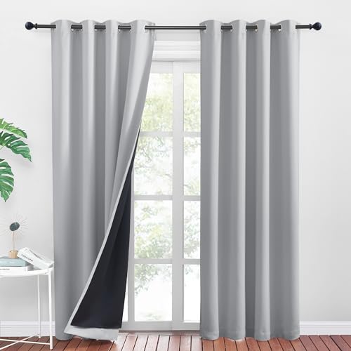 PONY DANCE Thermovorhang Hitzeschutz Doppellagige 100% Verdunklungsvorhänge Hellgrau Gardienen 2-Set H 240 x B 140 cm Ösenvorhang Blickdicht Schlafzimmer Vorhänge Lichtundurchlässig von PONY DANCE