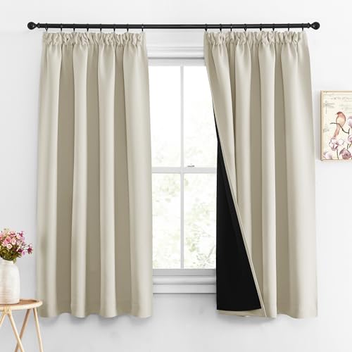 PONY DANCE Thermovorhang gegen Hitze Blickdichte Vorhänge für Schienensystem 2er Set H 160 x B 140 cm Verdunkelungsvorhang mit Kräuselband Schlafzimmer Gardinen Verdunkelnd, Hellbeige von PONY DANCE