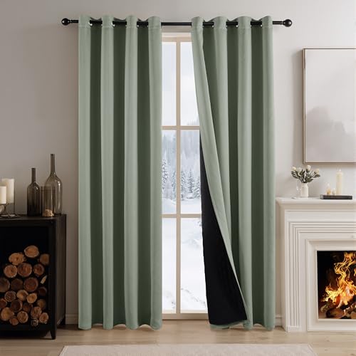 PONY DANCE Thermovorhang Kälteschutz Verdunklungsvorhänge 2er Set H 240 x B 140 cm Wohnzimmer Gardinen mit Ösen Doppellagige und Dicke Vorhänge gegen Kälte, Salbeigrün PONY DANCE Thermovorhang Kälteschutz Verdunklungsvorhänge 2er Set H 240 x B 140 cm Wohnzimmer Gardinen mit Ösen Doppellagige und Dicke Vorhänge gegen Kälte, Salbeigrün von PONY DANCE