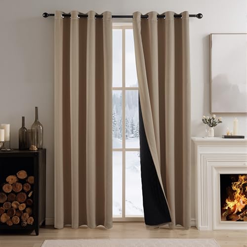 PONY DANCE Thermovorhang Kälteschutz Verdunklungsvorhänge mit Ösen 2er Set H 240 x B 140 cm Ösenschal Dicke und Blickdichte Gardinen Wohnzimmer Modern, Cappuccino von PONY DANCE