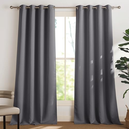 PONY DANCE Graue Blickdichte Vorhänge mit Ösen 2er Set H 245 x B 140 cm Thermovorhang Hitzeschutz Verdunkelnde Gardinen für Wohnzimmer/Schlafzimmer Verdunkelungsvorhang von PONY DANCE