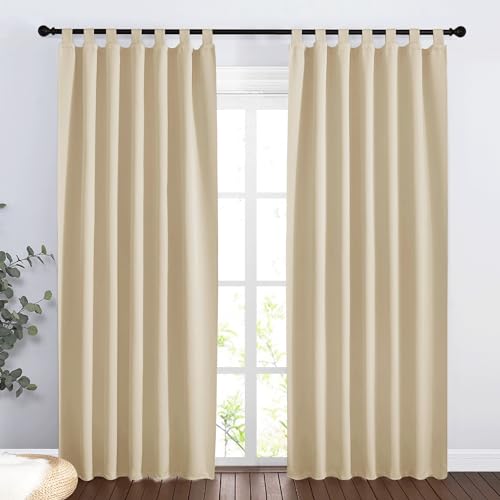 PONY DANCE Gardinen Kinderzimmer Mädchen Verdunklungsvorhänge Beige Blickdicht Blackout Curtain Thermovorhang Schlaufenschal 2er Set H 200 x B 140 cm, Biscotti Beige von PONY DANCE