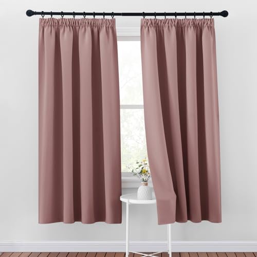 PONY DANCE Übergardinen mit Kräuselband Blickdicht 2er Set H 175 x B 140 cm Verdunklungsvorhänge für Gardinenschiene Vorhang Blickdicht Schlafzimmer Gardinen Verdunkelung Altrosa von PONY DANCE