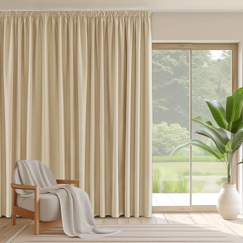 PONY DANCE Übergardinen mit Kräuselband Wohnzimmer Gardinen für Große Fenster 1er-Set H 245 x B 200 cm Vorhang Beige Blickdicht Thermogardine gegen Kälte Verdunklungsgardine, Biscotti Beige von PONY DANCE