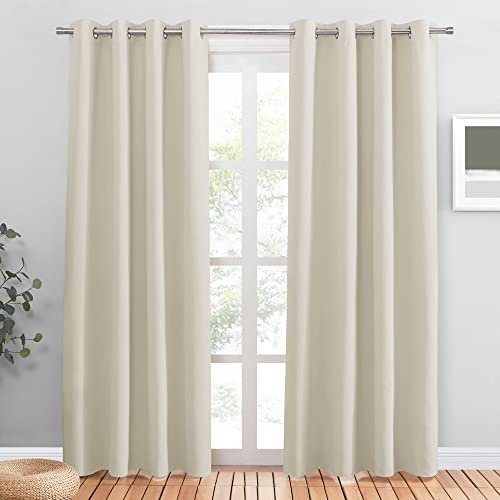 PONY DANCE Übergardinen mit Ösen Wohnzimmer Vorhang Blickdicht 2er Set Verdunklungsvorhänge Thermo Gardinen Hitzeschutz Blackout Curtains for Living Room, H 225 x B 132 cm, Hellbeige von PONY DANCE