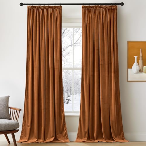 PONY DANCE Velvet Curtains for Living Room Verdunkelungsvorhänge 2er Set Samtvorhänge Kräuselband Vorhang Thermo Wärmeisolierend Wohnzimmer Gardinen Samt (300g/m²), H 240 x B 132 cm, Karamell von PONY DANCE