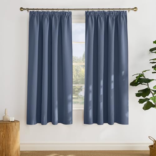 PONY DANCE Verdunkelnde Vorhänge mit Kräuselband Kurz 2er Set H 175 x B 140 cm Schlafzimmer & Wohnzimmer Gardinen Blickdicht Schiene Thermovorhang Hitzeschutz, Dunstblau von PONY DANCE