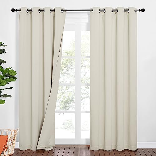 PONY DANCE 100% Blickdichte Vorhänge mit Ösen 2er Set Dreilagiger Schallschutz Vorhang mit Abnehmbarem Filzfutter Thermovorhang Hitzeschutz Schlafzimmer Gardinen, Hellbeige, H 213 x B 132 cm von PONY DANCE
