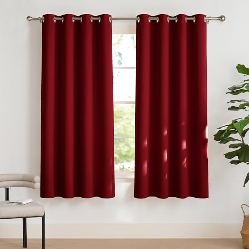 PONY DANCE Verdunkelungsvorhänge Kurz Gardinen Wohnzimmer mit Ösen 2er Set Thermo Vorhänge gegen Hitze Blackout Curtains for Bedroom/Living Room, H 175 x B 140 cm, Rot PONY DANCE Verdunkelungsvorhänge Kurz Gardinen Wohnzimmer mit Ösen 2er Set Thermo Vorhänge gegen Hitze Blackout Curtains for Bedroom/Living Room, H 175 x B 140 cm, Rot von PONY DANCE