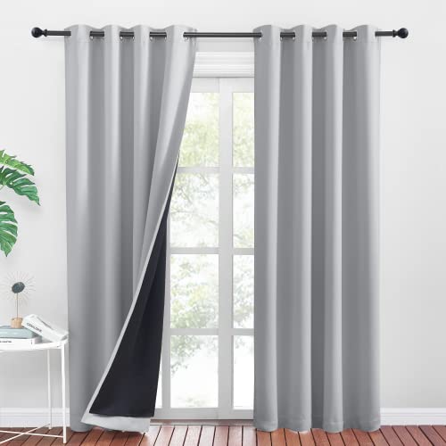 PONY DANCE Verdunklungsgardine Schlafzimmer Vorhänge mit Ösen 2er Set H 220 x B 140 cm Blickdichte Gardinen mit Schwarzem Futter Blackout Thermal Curtains for Bedroom, Silbergrau von PONY DANCE