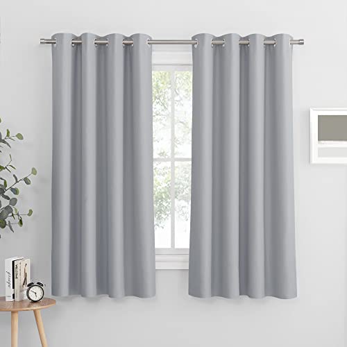 PONY DANCE Verdunkelungsvorhang Grau 2 Stücke Gardinen mit Ösen Schlafzimmer Gardinen und Vorhänge Kurz Blickdicht Ösenvorhang, H 158 x B 132 cm, Silbergrau von PONY DANCE