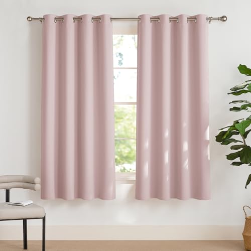 PONY DANCE Verdunkelungsvorhang für Kinderzimmer Ösenvorhang 2er Set H 175 x B 140 cm Hellrosa, Wärmeisolierende Vorhänge Kurz Blickdicht Thermogardinen Hitzeschutz von PONY DANCE