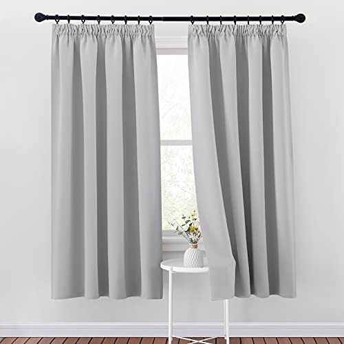 PONY DANCE Verdunklungsgardine mit Kräuselband 2er Set H 175 x B 140 cm Schlafzimmer Vorhänge für Schienensystem Gardinen Grau Blickdicht Thermvorhang gegen Hitze, Silbergrau von PONY DANCE