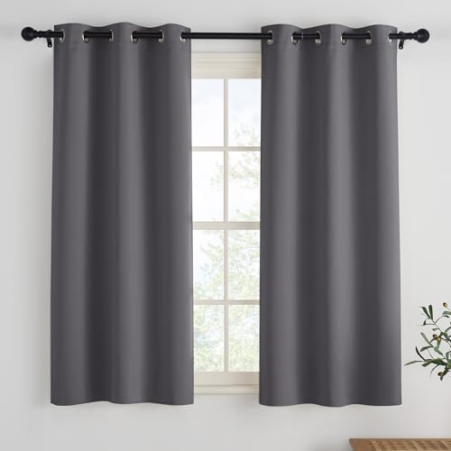 PONY DANCE Verdunkelungsvorhang Kurz Ösenvorhang 2er Set H 150 x B 90 cm Scheibengardinen Wohnzimmer Blickdichte Vorhänge mit Ösen Gardinen Küchen/Badezimmer Fenster, Grau von PONY DANCE