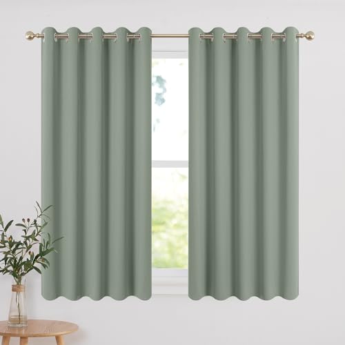PONY DANCE Verdunkelungsvorhang Salbeigrün Fenstervorhänge mit Ösen 2er Set H 137 x B 167 cm Vorhang Blickdicht Thermogardine Wärmeisolierend Wohnzimmer Gardinen Modern Kurz von PONY DANCE