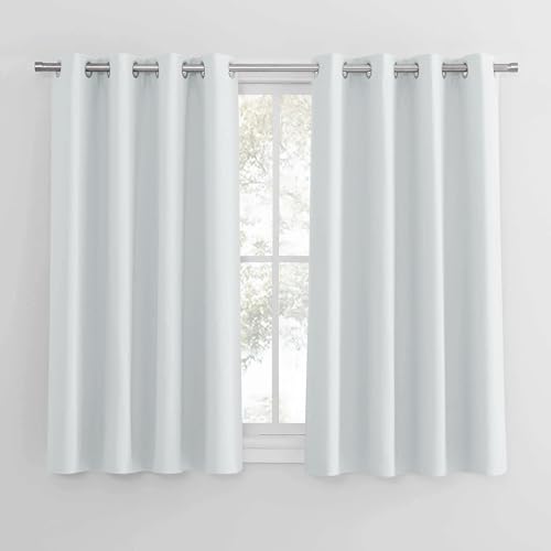 PONY DANCE Verdunkelungsvorhang Weiß 2 Stücke Wohnzimmer Gardinen mit Ösen Kurzvorhang Blickdicht Ösenvorhang, H 137 x B 132 cm, Grau-weiß von PONY DANCE