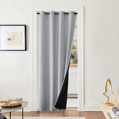 PONY DANCE Verdunklungsgardine Schlafzimmer Vorhänge mit Ösen 1 Stück H 220 x B 140 cm Thermovorhang Kälteschutz Gardinen mit Schwarzem Futter Blackout Curtains, Silbergrau von PONY DANCE