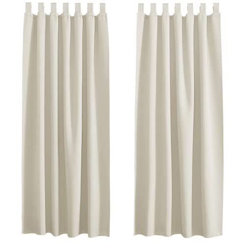 PONY DANCE Schlaufengardinen 2er Set Vorhang Beige Blickdicht Gardinen mit Schlaufen für Kinderzimmer Thermovorhang Curtain Verdunklungsvorhänge, H 160 x B 140 cm, Hellbeige von PONY DANCE