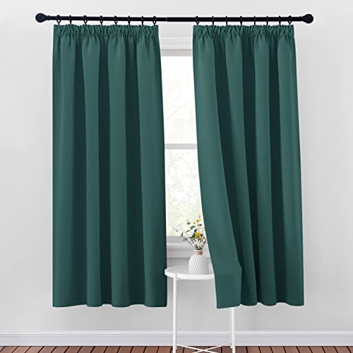 PONY DANCE Kräuselband Gardinen Dunkelgrün Blickdicht 2er Set H 175 x B 140 cm Verdunklungsvorhänge für Schienen Vorhang Kurz Fenster Thermogardine Wärmeisolierend Blackout Curtains for Bedroom von PONY DANCE