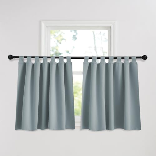 PONY DANCE Verdunklungsvorhänge Kurz Küchengardinen mit Schlaufen Curtain Scheibengardinen Kinderzimmer Thermo Vorhänge gegen Hitze 2er Set H 120 x B 140 cm, Graublau von PONY DANCE