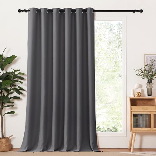 PONY DANCE Verdunklungsvorhänge Ösen 1 Stück H 245 x B 200 cm Thermovorhang Hitzeschutz Graue Gardinen für Große Fenster Extra Breite Vorhänge Raumtrenner, Grau von PONY DANCE
