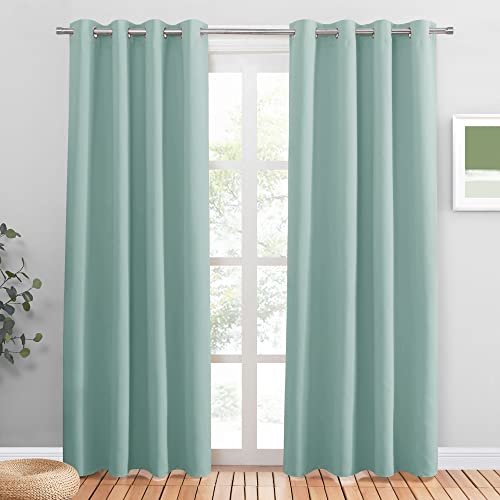 PONY DANCE Verdunklungsvorhänge Thermovorhang mit Ösen Gardienen 2-Set H 210 x B 132 cm Gardinen Wohnzimmer Deko Vorhang Grün Blickdicht, Sommergrün von PONY DANCE