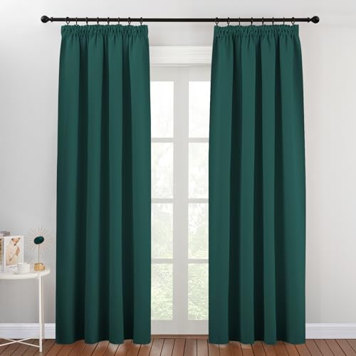 PONY DANCE Verdunklungsvorhänge für Schienen 2er Set H 200 x B 140 cm Thermogardine gegen Hitze Schlafzimmer Gardinen Blickdicht Kräuselband Vorhänge Wärmeisolierend, Dunkelgrün von PONY DANCE