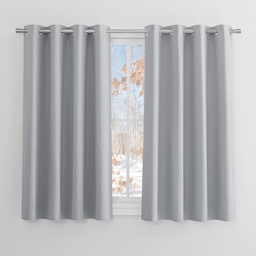PONY DANCE Verdunklungsvorhänge mit Ösen Kurze Gardinen Blickdicht Gardienen 2-Set H 137 x B 132 cm Thermovorhang Blickdicht Verdunkelungsvorhang Silbergrau von PONY DANCE