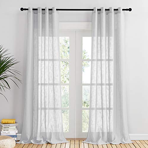 PONY DANCE Vorhang Grau Transparent 2 Stücke Voile Gardinen Leinenoptik Gardine Halbtransparent Schlafzimmer Vorhänge mit Ösen, H 240 x B 132 cm, Hellgrau PONY DANCE Vorhang Grau Transparent 2 Stücke Voile Gardinen Leinenoptik Gardine Halbtransparent Schlafzimmer Vorhänge mit Ösen, H 240 x B 132 cm, Hellgrau von PONY DANCE