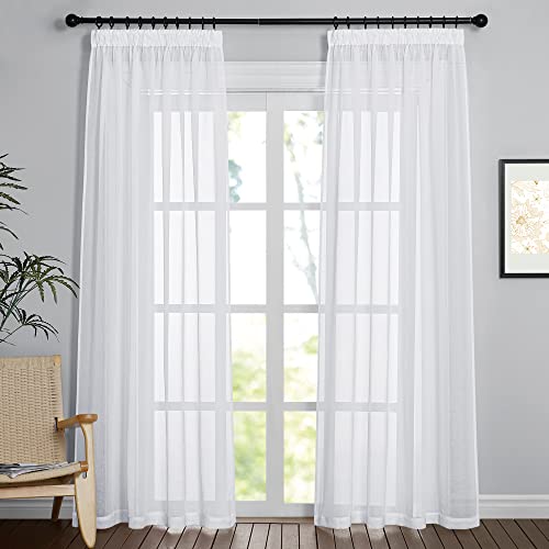 PONY DANCE Wohnzimmer Vorhänge mit Kräuselband Gardinen Weiss Transparent 2er Set Vorhang Leinenoptik Gardinen Kräuselband White Curtains Living Room, H 220 x B 140 cm von PONY DANCE