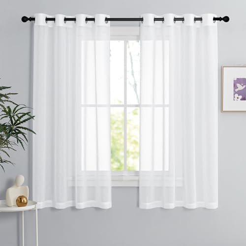 PONY DANCE Voile Gardinen Weiss Transparent Ösenvorhang 2er Set H 160 x B 140 cm Wohnzimmer Gardinen Kurz Durchlässige Vorhänge Weiß Vorhang Leinenoptik Schlafzimmer von PONY DANCE