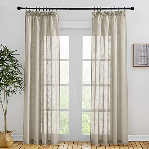 PONY DANCE Voile Gardinen mit Kräuselband Vorhang Halbtransparent - Gardinen Wohnzimmer Leinenoptik Vorhänge im Landhausstil Vorhang Dicker Stoff, Taupe, 2 Stücke H 220 x B 140 cm von PONY DANCE