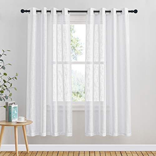 PONY DANCE Schlafzimmer Gardinen und Vorhänge Leinenoptik Vorhang Weiss Halbtransparent Fenster Vorhänge für Wohnzimmer Gardinenschals mit Ösen, 2er Set H 180 x B 132 cm von PONY DANCE