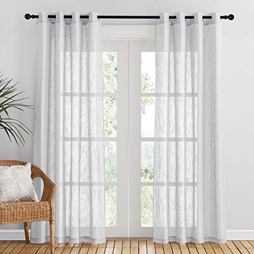 PONY DANCE Schlafzimmer Gardinen und Vorhänge Vorhang Leinenoptik Halbtransparent Fenster Vorhänge für Wohnzimmer Gardinenschals mit Ösen, 2er Set H 210 x B 132 cm, Hellgrau von PONY DANCE