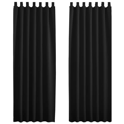 PONY DANCE Schwarze Gardinen Schlafzimmer Blackout Curtain Thermovorhang Schlaufenschal 2er Set Verdunklungsvorhänge Blickdicht Gardinen Wohnzimmer, H 245 x B 140 cm von PONY DANCE