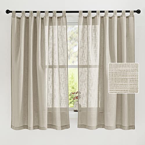 PONY DANCE Vorhänge Kurz Gardinen Leinenoptik Schlaufenschal 2er Set - Voile Gardinen Kinderzimmer Junge Luftige Vorhänge im Landhaussti Schlaufenvorhang, H 160 x B 140 cm, Taupe von PONY DANCE