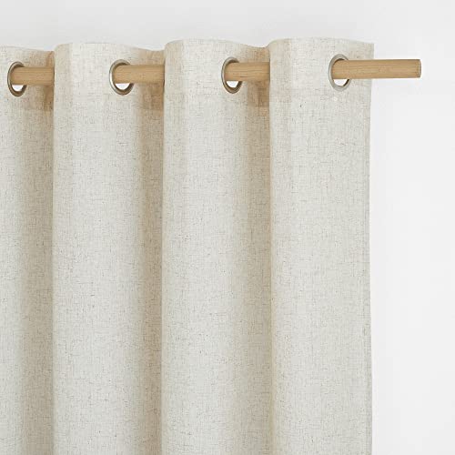 PONY DANCE Gardinen Leinenoptik Wohnzimmer Vorhänge Kurz Ösenschal 2er Set H 145 x B 140 cm Leinenvorhang Halbtransparent Übergardinen mit Ösen Boho Style Vorhang Leinen, Beige von PONY DANCE