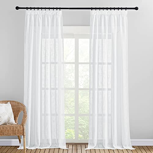 PONY DANCE Wohnzimmer Gardinen Kräuselband 2er Set H 245 x B 140 cm Vorhänge Leinenoptik Gardinen Halbtransparent Weiße Vorhänge mit Kräuselband für Schienensystem Linen Curtains for Living Room von PONY DANCE