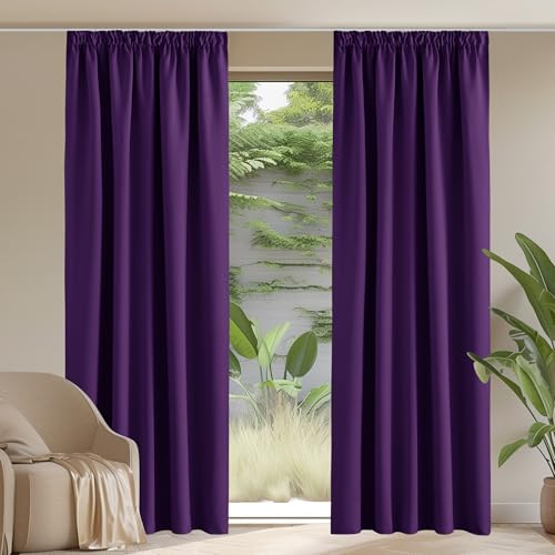 PONY DANCE Blickdichte Vorhänge Wohnzimmer Thermovorhang Hitzeschutz 2er Set H245 x B140 cm Violett, Verdunkelungsvorhang mit Kräuselband für Schiene Blackout Curtains for Bedroom PONY DANCE Blickdichte Vorhänge Wohnzimmer Thermovorhang Hitzeschutz 2er Set H245 x B140 cm Violett, Verdunkelungsvorhang mit Kräuselband für Schiene Blackout Curtains for Bedroom von PONY DANCE
