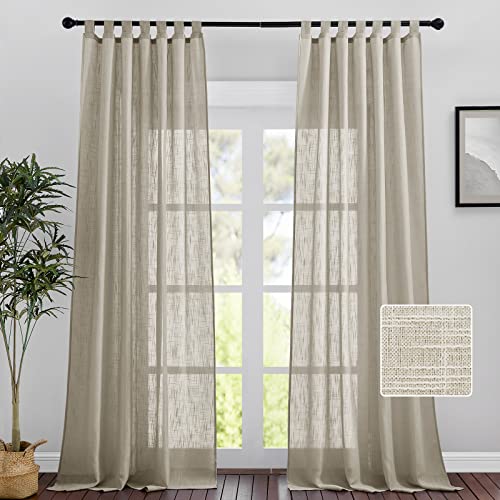 PONY DANCE Gardinen Wohnzimmer Halbtransparente Gardinen Landhausstil - Schlaufenschal 2er Set Voile Gardinen Leinenoptik Balkontür Gardine Lichtdurchlässige Vorhänge Taupe, H 245 x B 140 cm von PONY DANCE