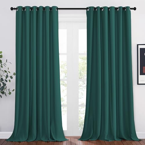PONY DANCE Extra Breite Vorhänge Dunkelgrün Blickdicht mit Ösen 2er Set H 245 x B 200 cm Thermo Gardinen Hitzeschutz Verdunkelungsvorhang Wohnzimmer Blackout Curtains von PONY DANCE