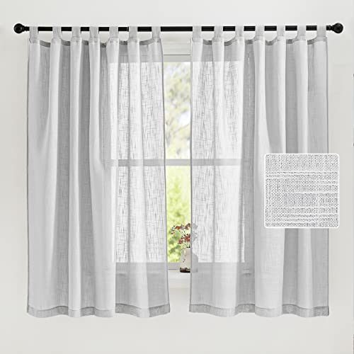 PONY DANCE Gardinen Kurz Fenster Schlaufenvorhang - Voile Gardinen Grau Vorhänge Leinenoptik Schlaufenschal 2er Set Lichtdurchlässige Gardinen Wohnzimmer Vorhang Hellgrau, H 160 x B 140 cm von PONY DANCE