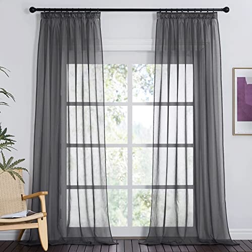 PONY DANCE Vorhänge Grau Transparent Voile Gardinen mit Kräuselband für Schiene 2er Set Wohnzimmer Gardinen Leinenoptik Transparent Curtains for Living Room, H 245 x B 140 cm, Dunkelgrau PONY DANCE Vorhänge Grau Transparent Voile Gardinen mit Kräuselband für Schiene 2er Set Wohnzimmer Gardinen Leinenoptik Transparent Curtains for Living Room, H 245 x B 140 cm, Dunkelgrau von PONY DANCE