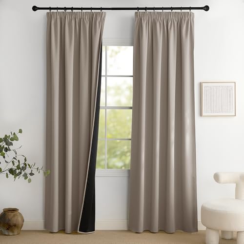 PONY DANCE Vorhang Blickdicht Gardinen mit Kräuselband 2er Set Verdunkelungsvorhang für Schiene Thermogardine gegen Hitze Blackout Curtains H 220 x B 140 cm, Sandfarben von PONY DANCE
