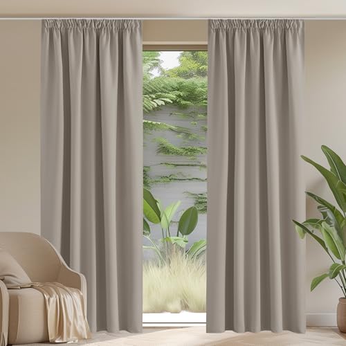 PONY DANCE Vorhang Blickdicht Gardinen mit Kräuselband 2er Set Verdunkelungsvorhang für Schiene Thermogardine gegen Hitze Blackout Curtains for Bedroom, Sandfarben, H 210 x B 140 cm PONY DANCE Vorhang Blickdicht Gardinen mit Kräuselband 2er Set Verdunkelungsvorhang für Schiene Thermogardine gegen Hitze Blackout Curtains for Bedroom, Sandfarben, H 210 x B 140 cm von PONY DANCE