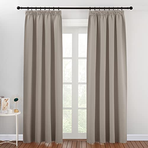 PONY DANCE Vorhang Blickdicht Gardinen mit Kräuselband 2er Set Verdunkelungsvorhang Kräuselband Thermogardine gegen Kälte Blackout Curtains for Bedroom, Sandfarben, H 220 x B 140 cm von PONY DANCE