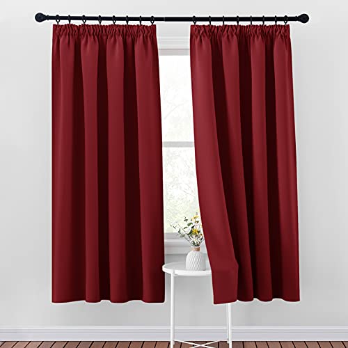 PONY DANCE Verdunklungsvorhänge mit Kräuselband Übergardinen Wohnzimmer 2er Set H 175 x B 140 cm Schienen Gardinen Vorhang Rot Blickdicht Thermogardine Wärmeisolierend von PONY DANCE