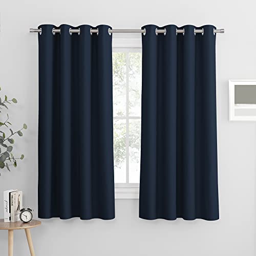 PONY DANCE Vorhang Blickdicht Kurz Ösen Gardienen 2-Set H 158 x B 132 cm Blickdichte Gardinen für Schlafzimmer Verdunklungsvorhänge Thermovorhang Dunkelblau von PONY DANCE