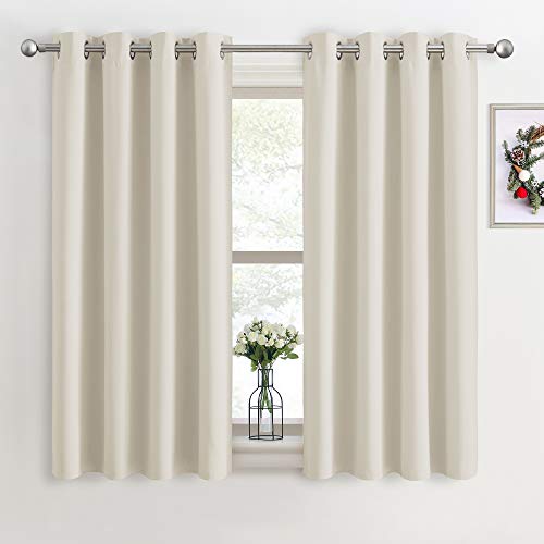 PONY DANCE Vorhang Hitzeschutz & Wärmeisolierend Ösenvorhang Blickdicht 2er Set H 137 x B 117 cm Verdunklungsgardine für Wohnzimmer Thermal Curtains for, Hellbeige von PONY DANCE